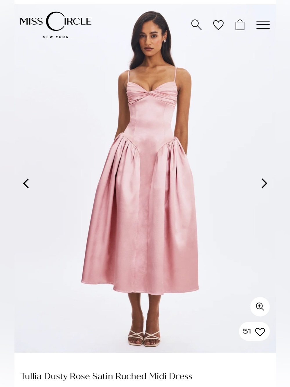 MISS CIRCLE NEW YORK Tullia Dusty Rose Satin Ruched Midi Dress